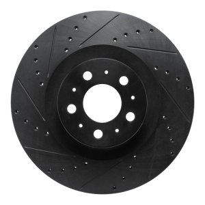 Tesla Model Y Brake Rotor (1) - Front Left - R1 Concepts - Drilled & Slotted - Black - `20-`25